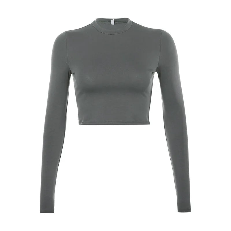 Solid Basic Long Sleeve Crop Top - Out-Of Box