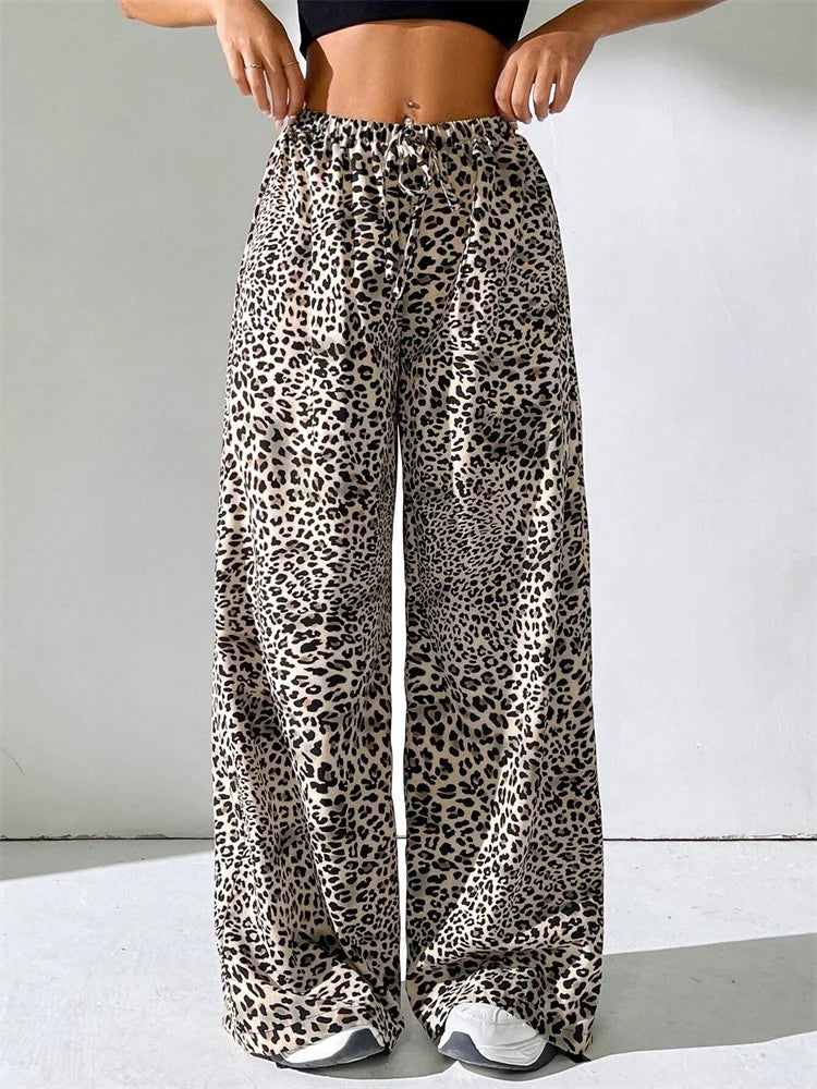 Leopard Printed Drawstring Long Pants - Out-Of Box