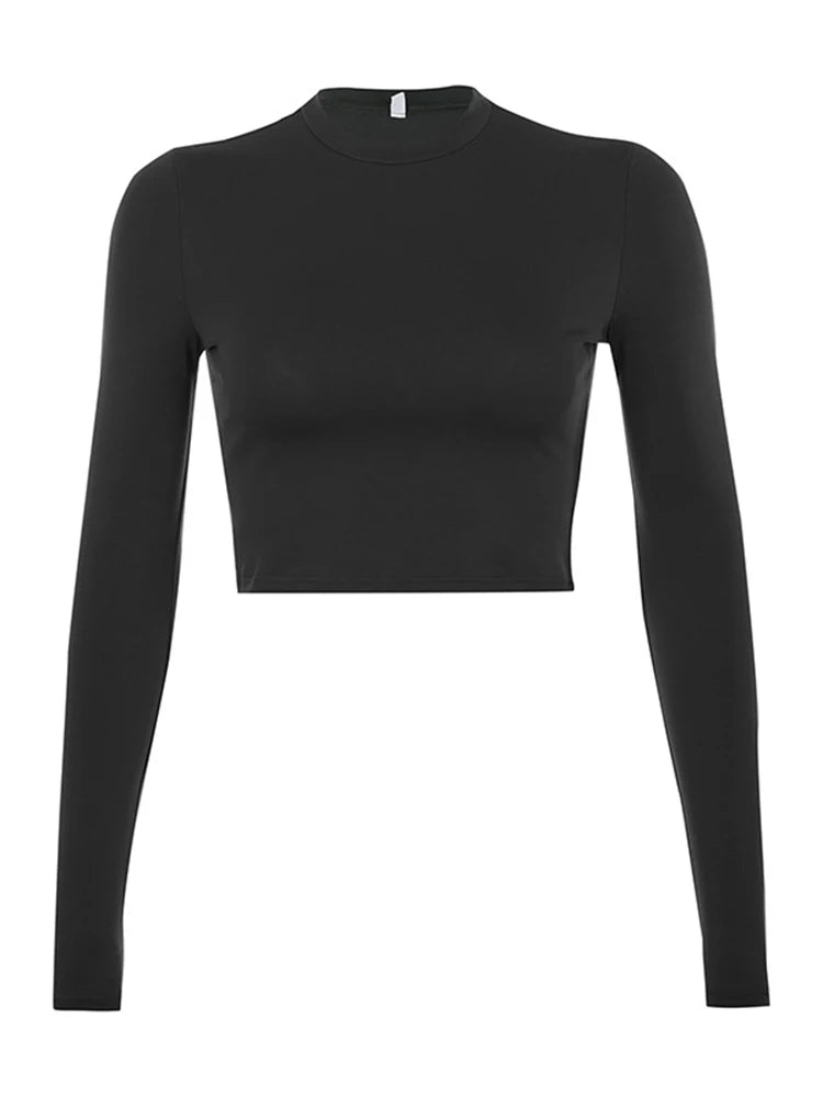 Solid Basic Long Sleeve Crop Top - Out-Of Box