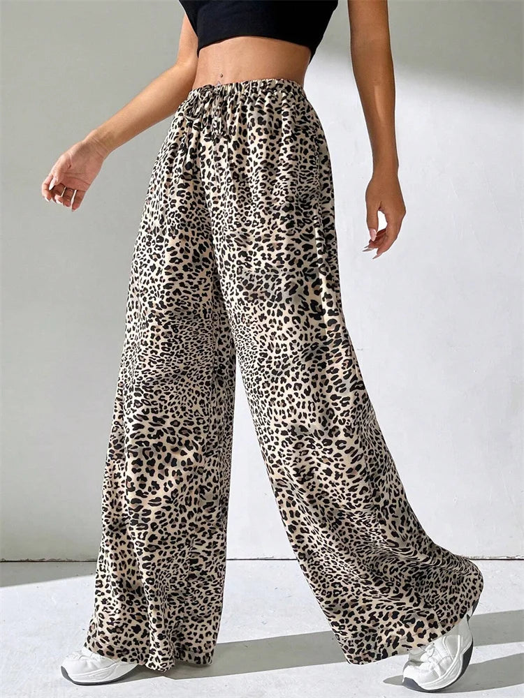 Leopard Printed Drawstring Long Pants - Out-Of Box