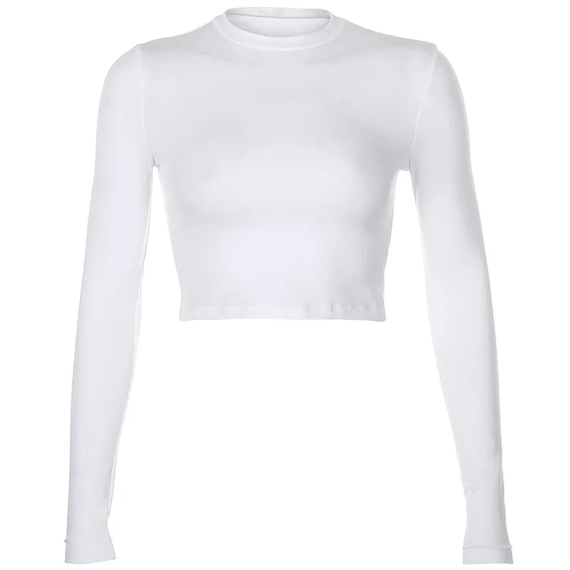 Solid Basic Long Sleeve Crop Top - Out-Of Box